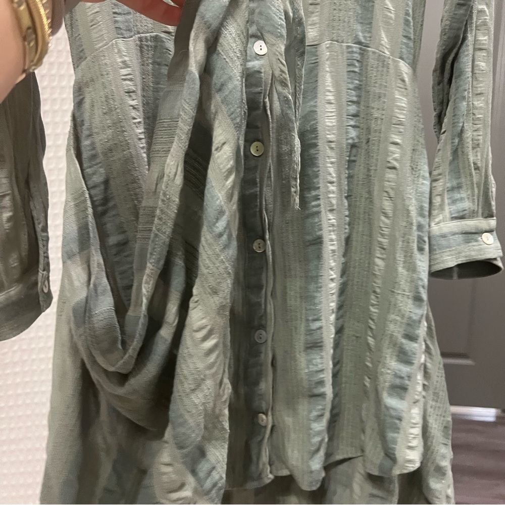 Zara women’s button up wrap dress size S green striped - Picture 9 of 11